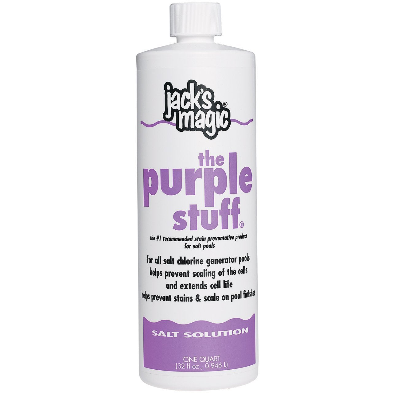 Jack's Magic The Purple Stuff bottle for saltwater pool stain prevention