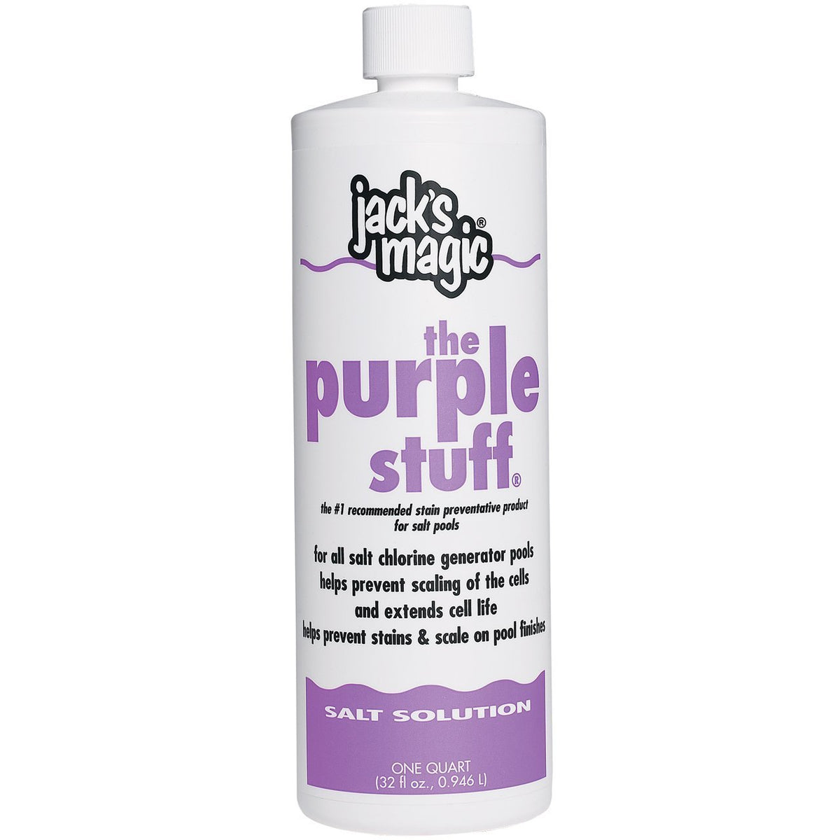 Jack's Magic The Purple Stuff bottle for saltwater pool stain prevention