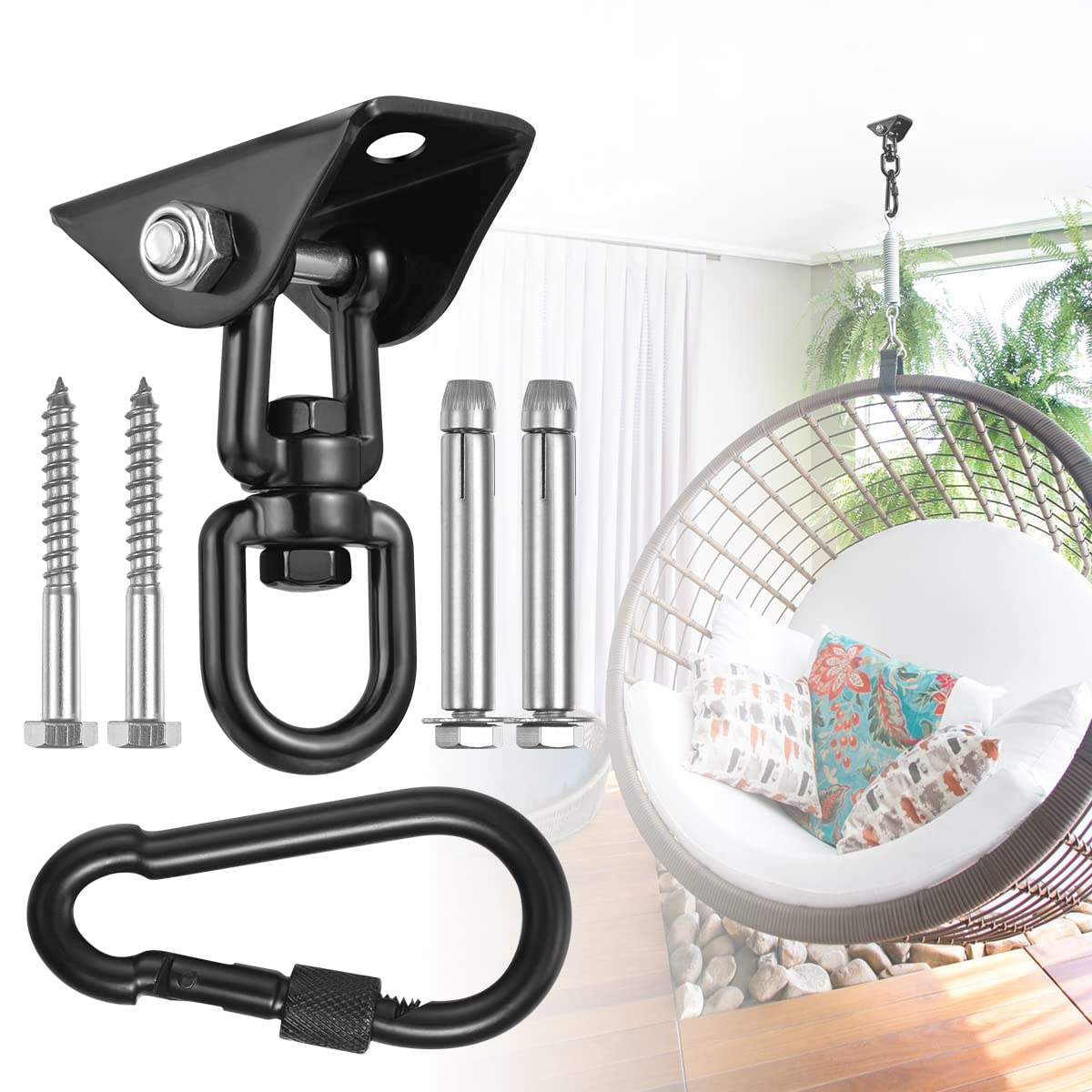 JACNITAD hammock hanging kit base anchors securely to ceiling for stable setup.