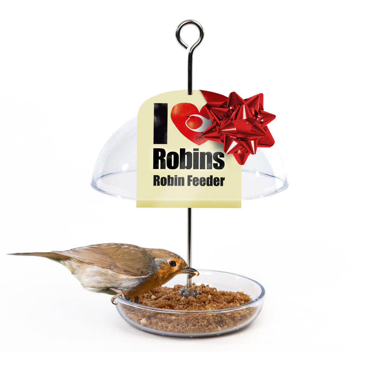 Jacobi Jayne Pearl Feeder Mini hanging in a blue color attracts bluebirds with mealworms