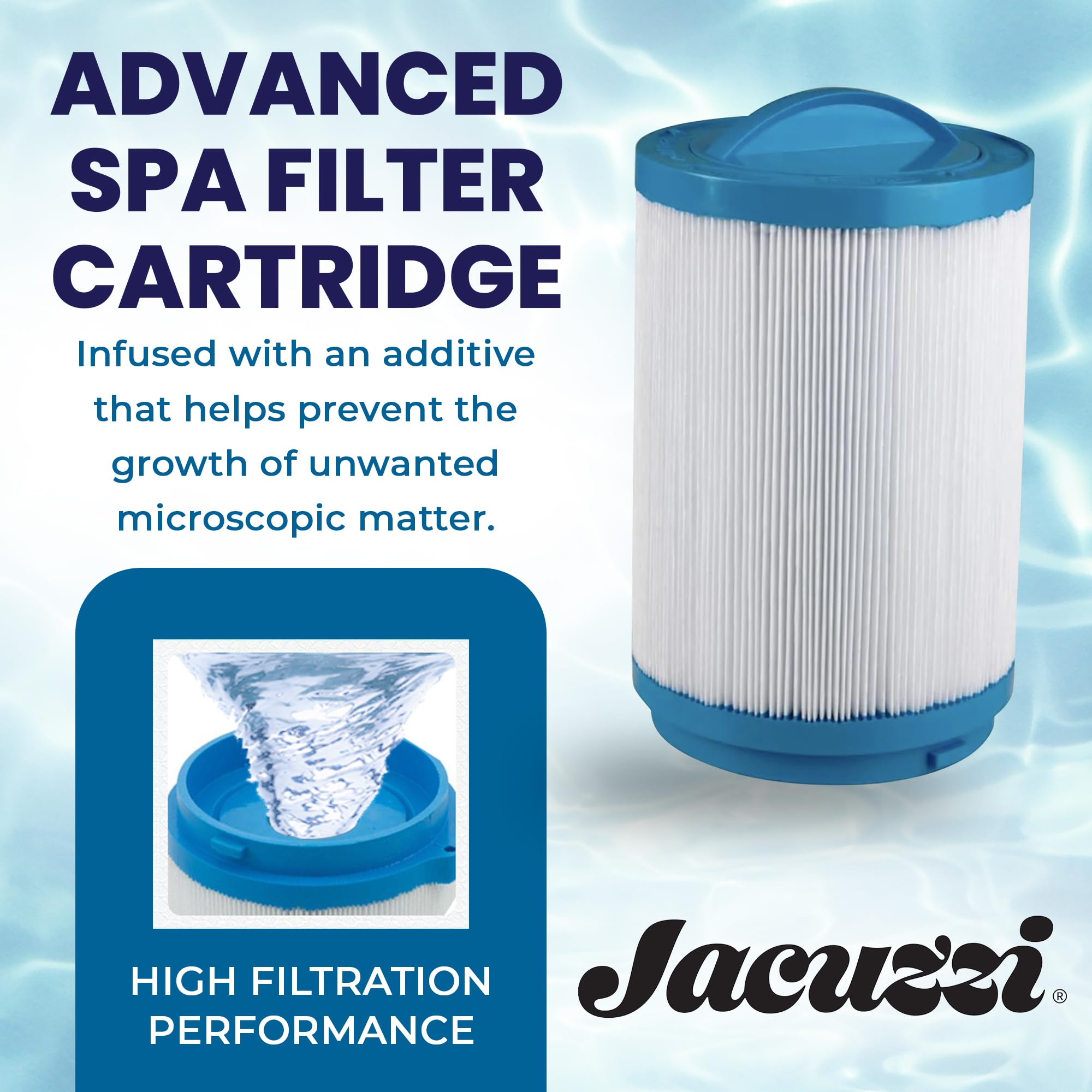 Jacuzzi replacement filter 6473-157J for J-400/J-500 series maintains pump efficiency.