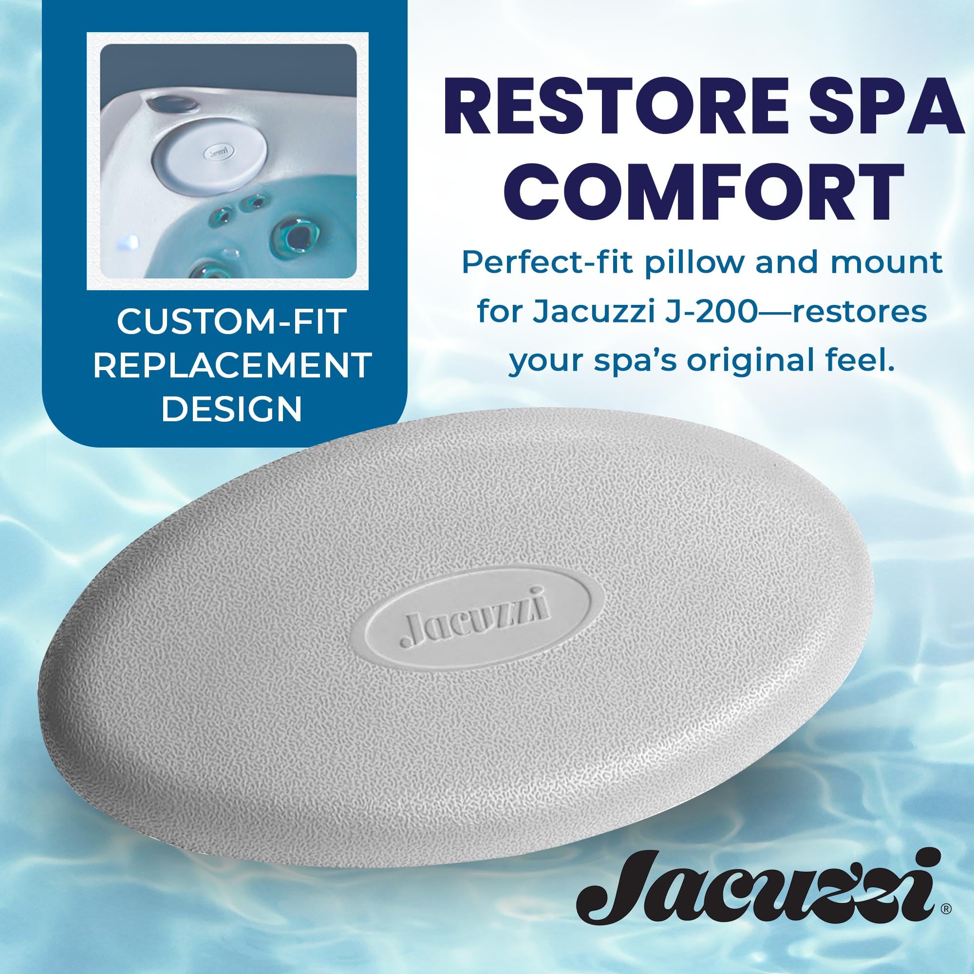 Jacuzzi J-200 pillow close-up shows spa-grade foam and waterproof vinyl