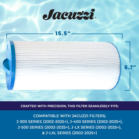 Jacuzzi ProClear II pleated-media design traps oils and debris.
