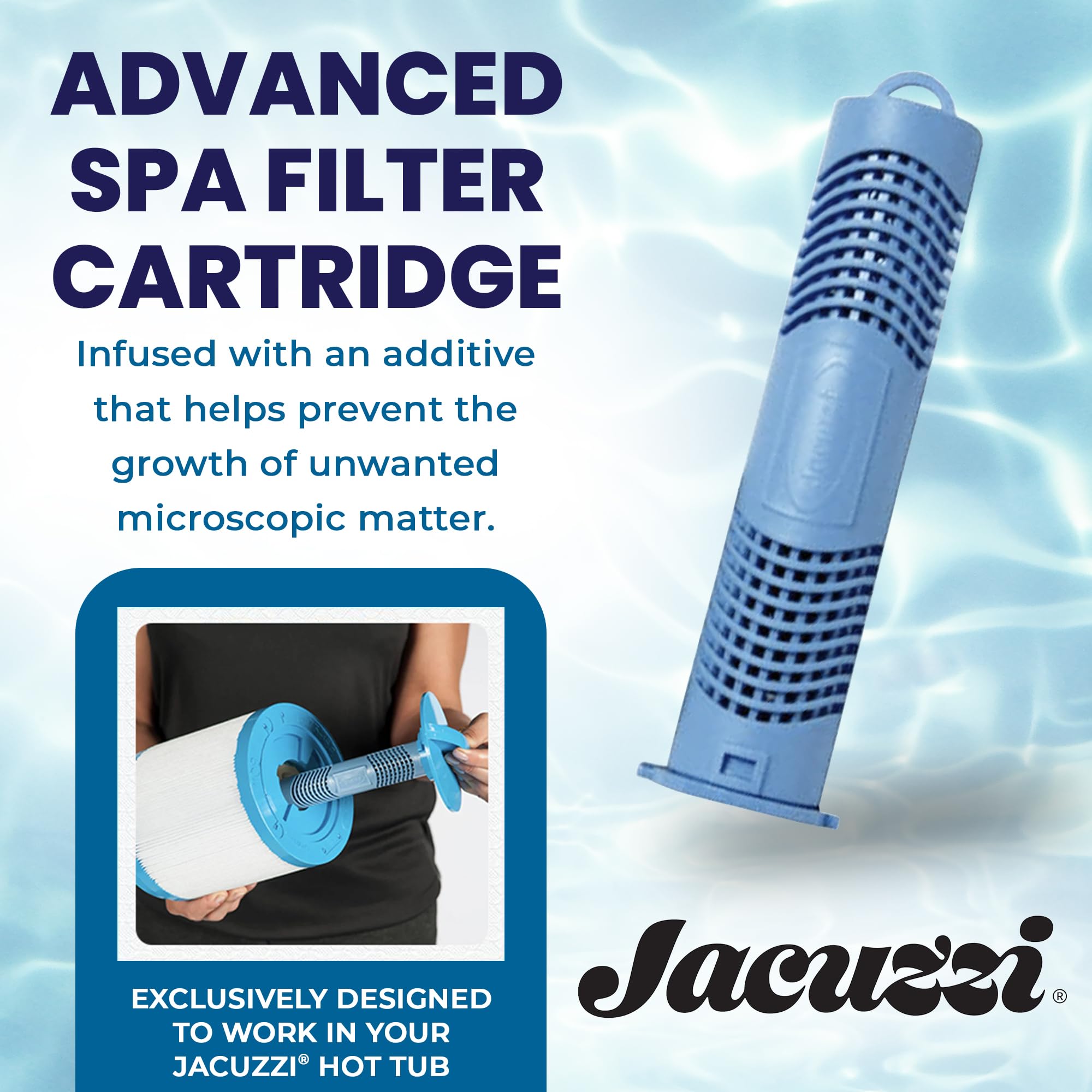 Jacuzzi ProClear cartridge shown for easy installation in a Jacuzzi filtration system.