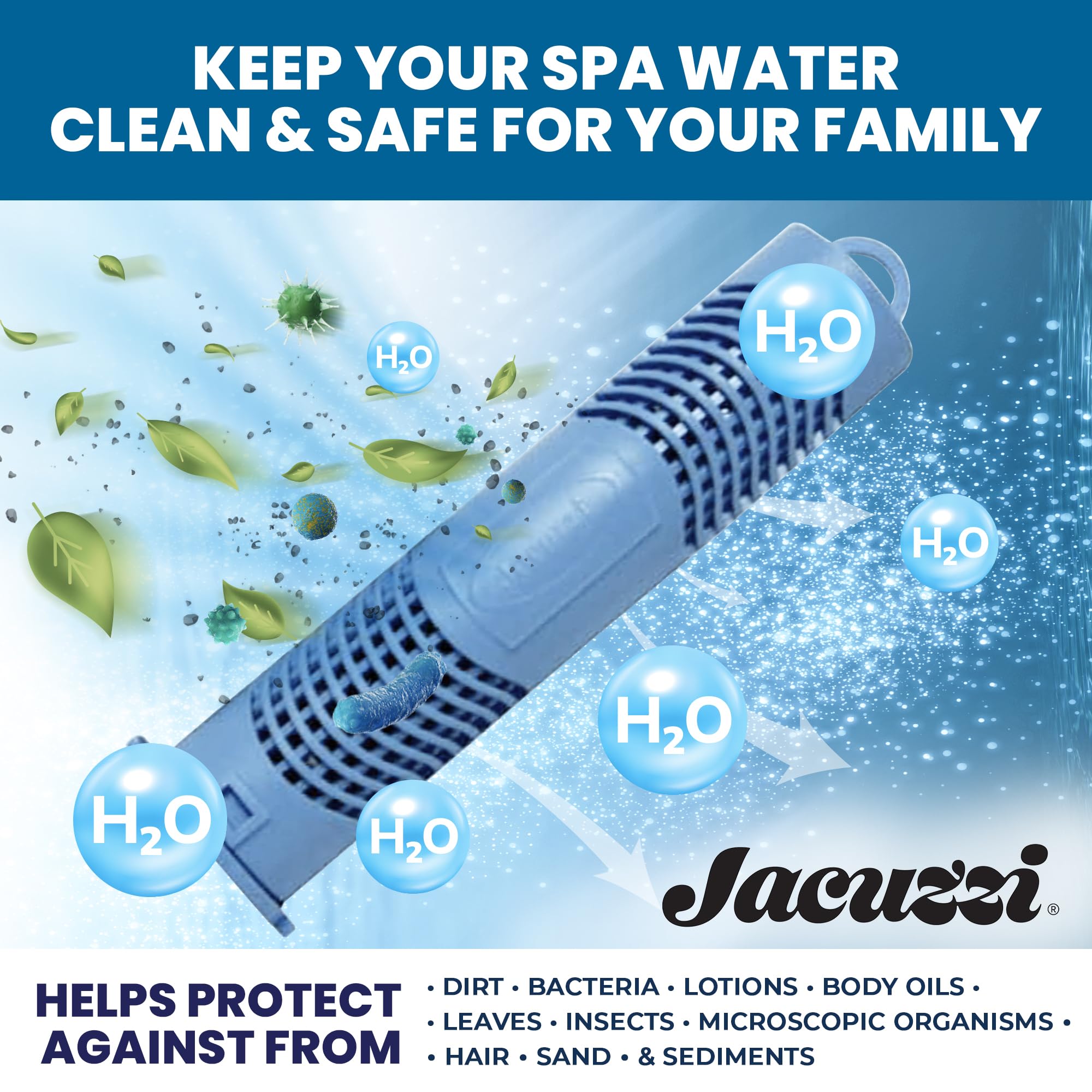Jacuzzi ProClear cartridge delivering long-lasting mineral release for balanced water between maintenance cycles.