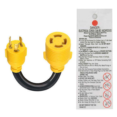 JADODE L5-30P to L14-30R connector enables secure RV power transitions.