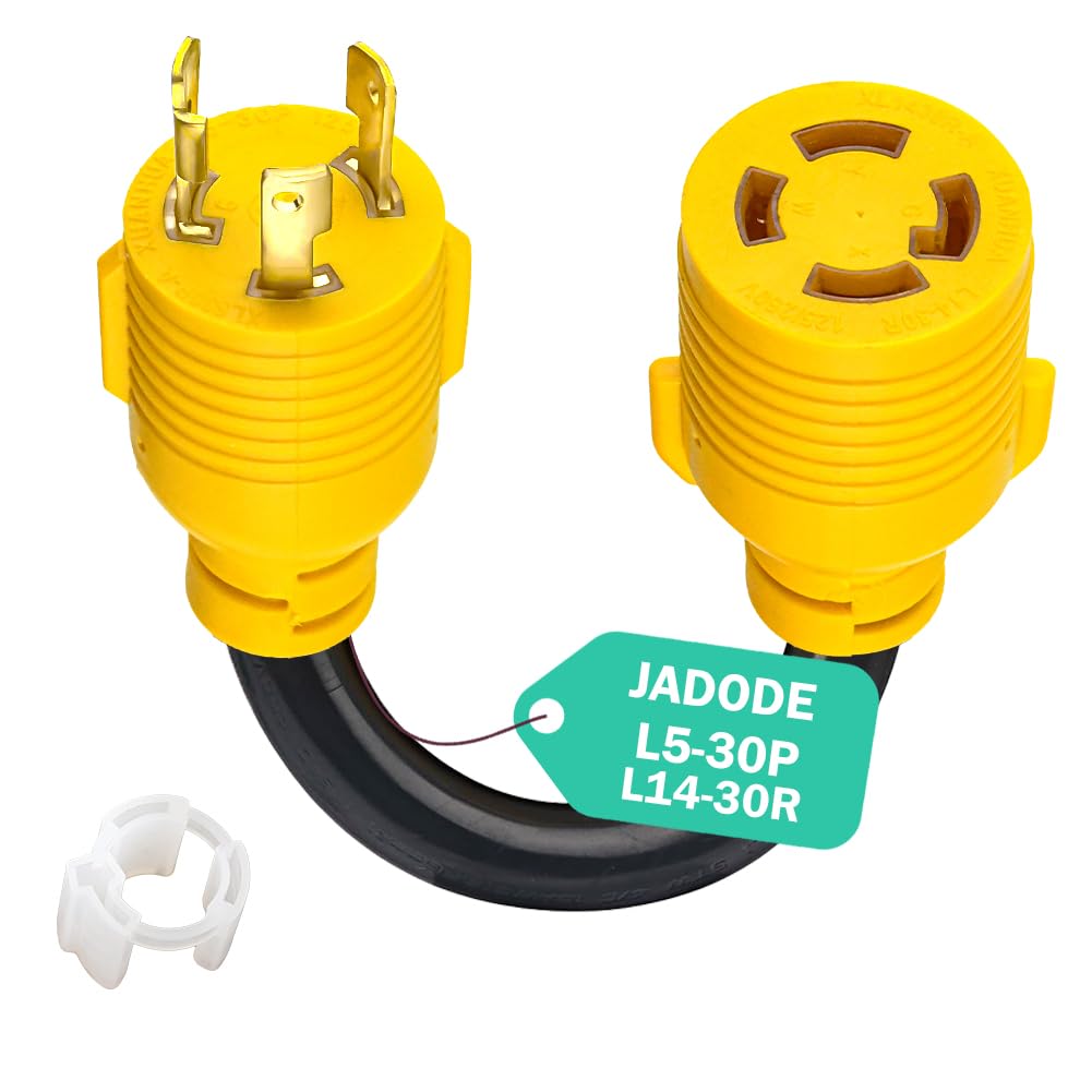 JADODE RV power adapter with 12-inch cable for easy generator hookups.