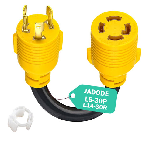 JADODE RV power adapter with 12-inch cable for easy generator hookups.