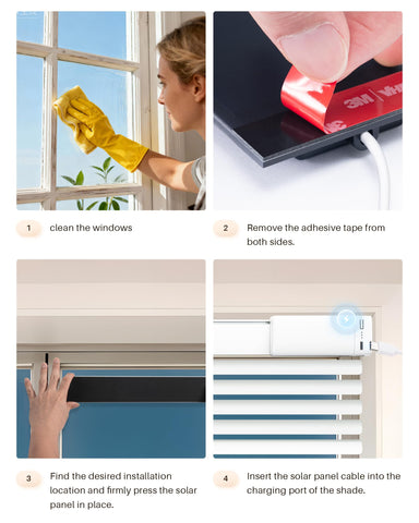 JaeJaes window installation demonstrates clutter-free blinds powered by sunlight.