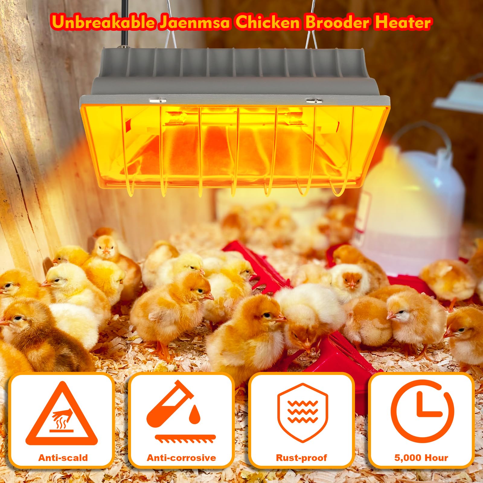 Jaenmsa chicken heater 250W in coop setup demonstrates energy-efficient warmth.