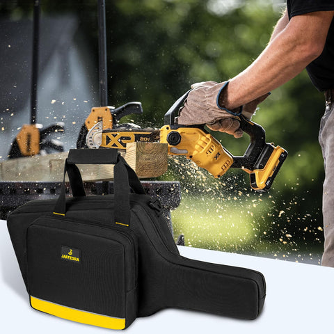 Chainsaw case in a workshop setting showing portable storage