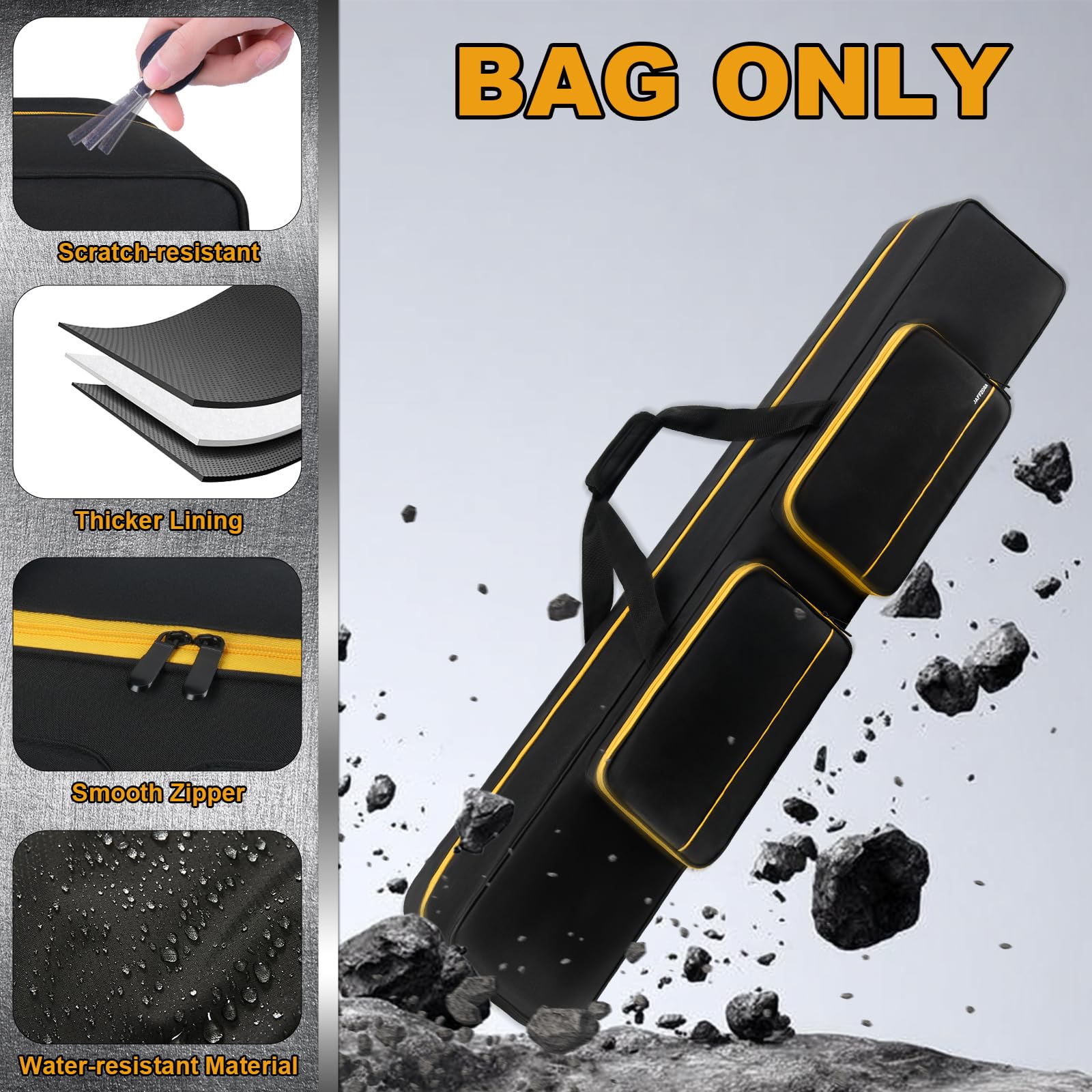 Mesh pockets hold chain, gloves, and accessories for quick access