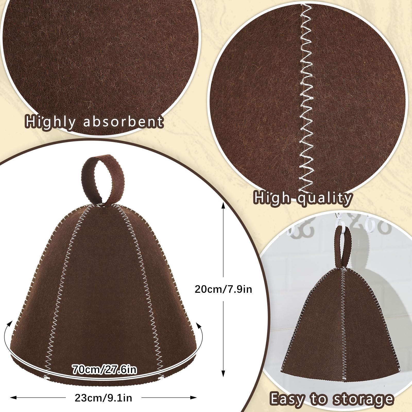 JaGely sauna hat brown side view highlighting durable stitching and fit.