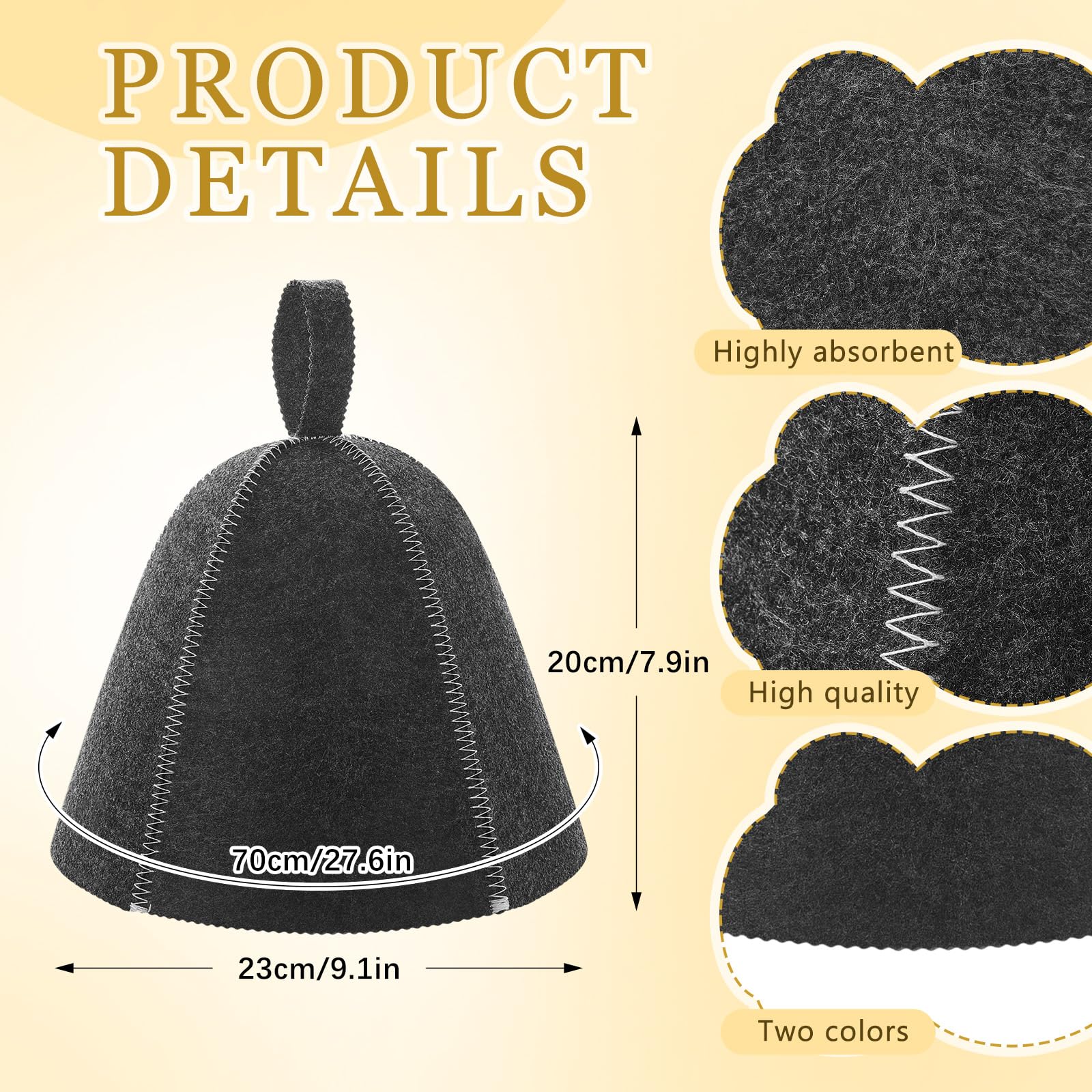 JaGely sauna hat worn on head showing comfortable fit and warmth protection.