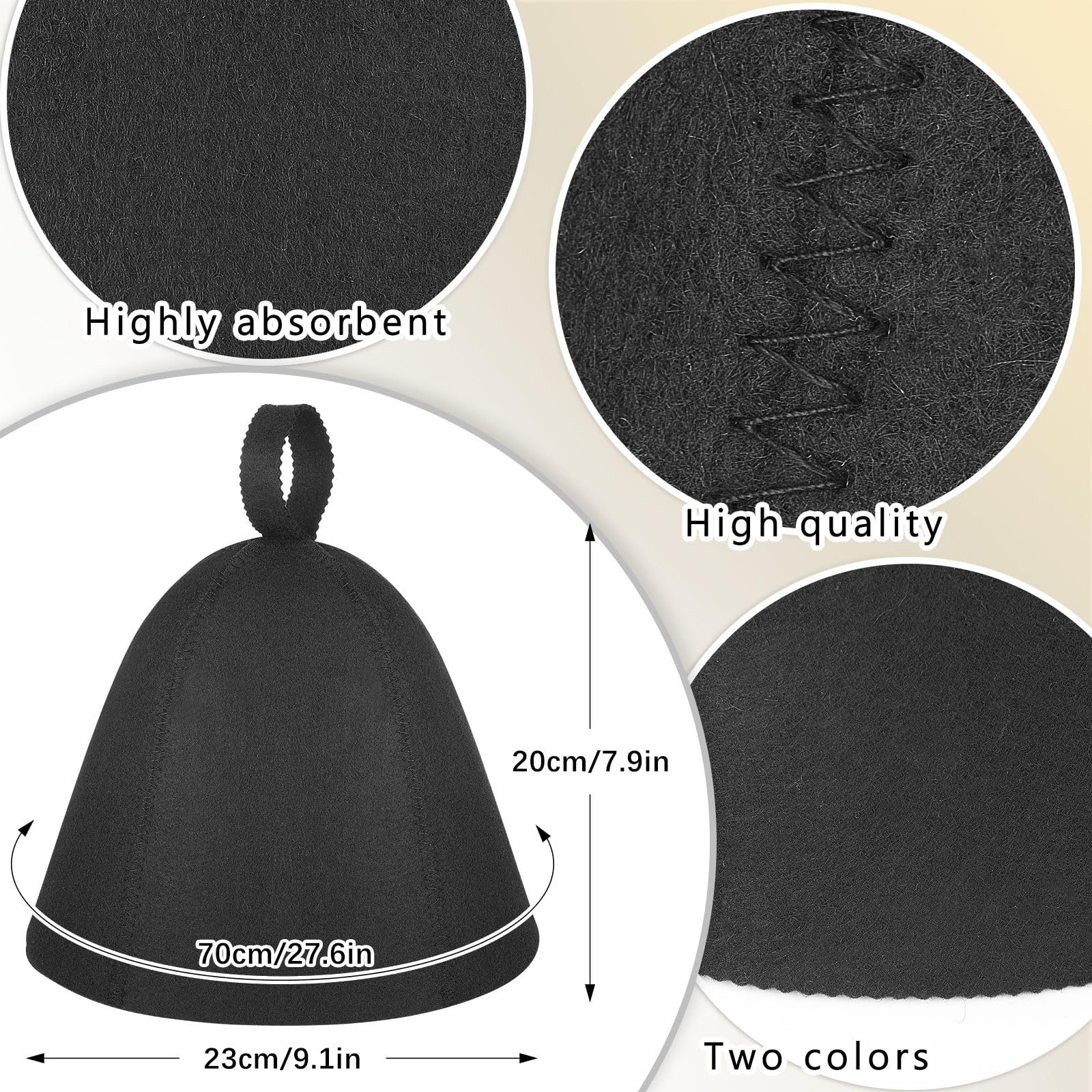 JaGely sauna hat front view in black for heat protection