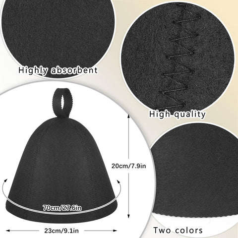 JaGely sauna hat front view in black for heat protection