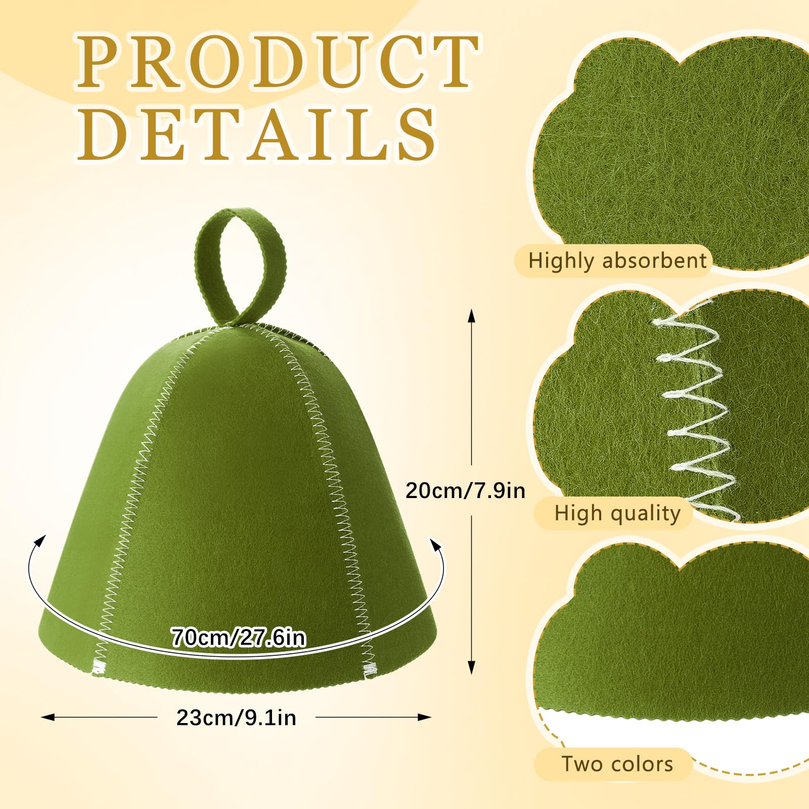 JaGely sauna hat with top hoop in olive green keeps it secure.