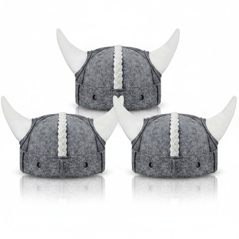 JaGely sauna hat with Viking horns, front view, stylish and functional.