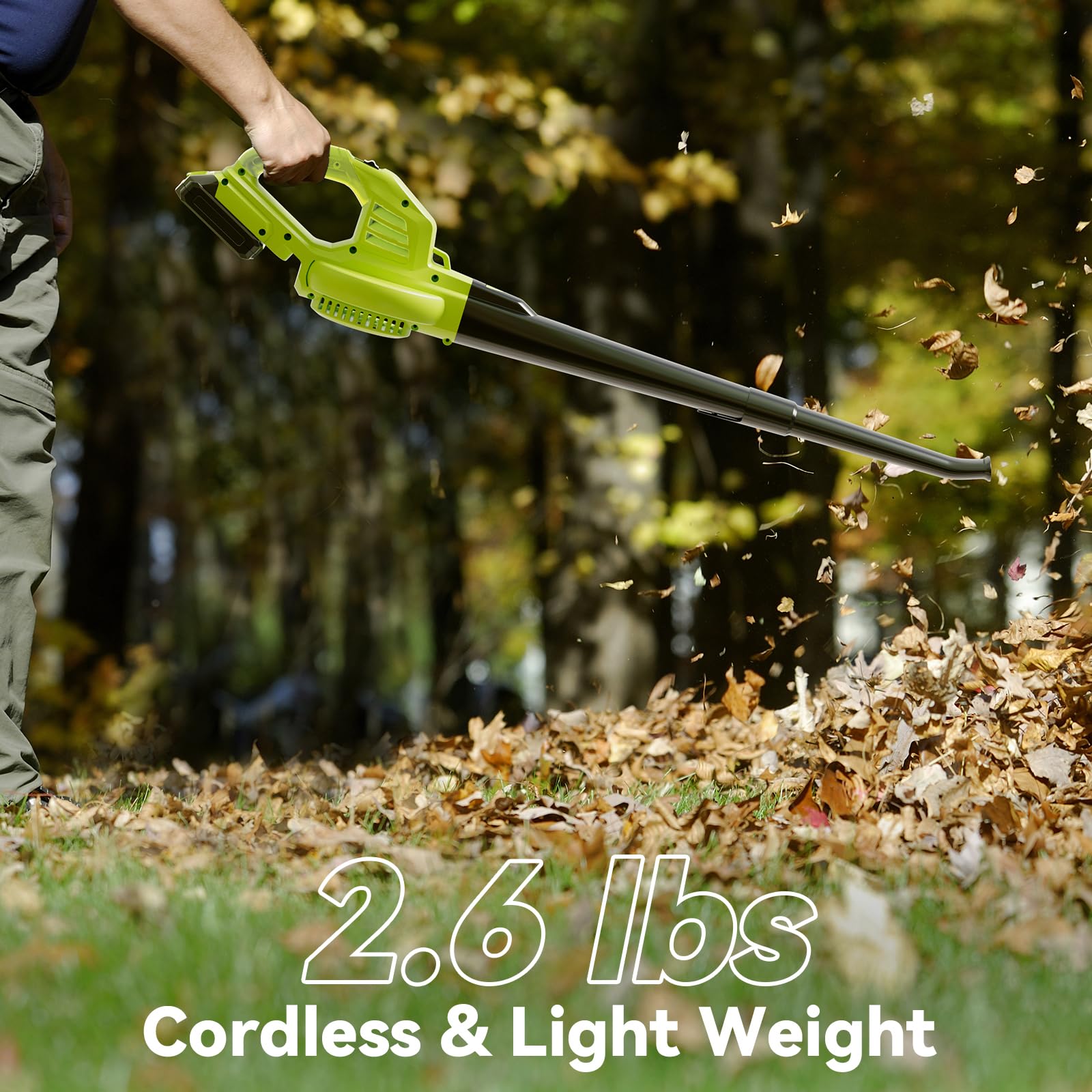 JAGROM leaf blower in yard use demonstrates cordless efficiency