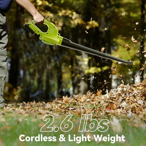 JAGROM leaf blower in yard use demonstrates cordless efficiency