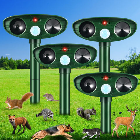 Jahy2Tech 4Pack solar ultrasonic animal repeller in yard for pest-free outdoor space