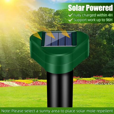 Jahy2Tech 8-pack solar ultrasonic stakes blanket large lawns with continuous deterrence.