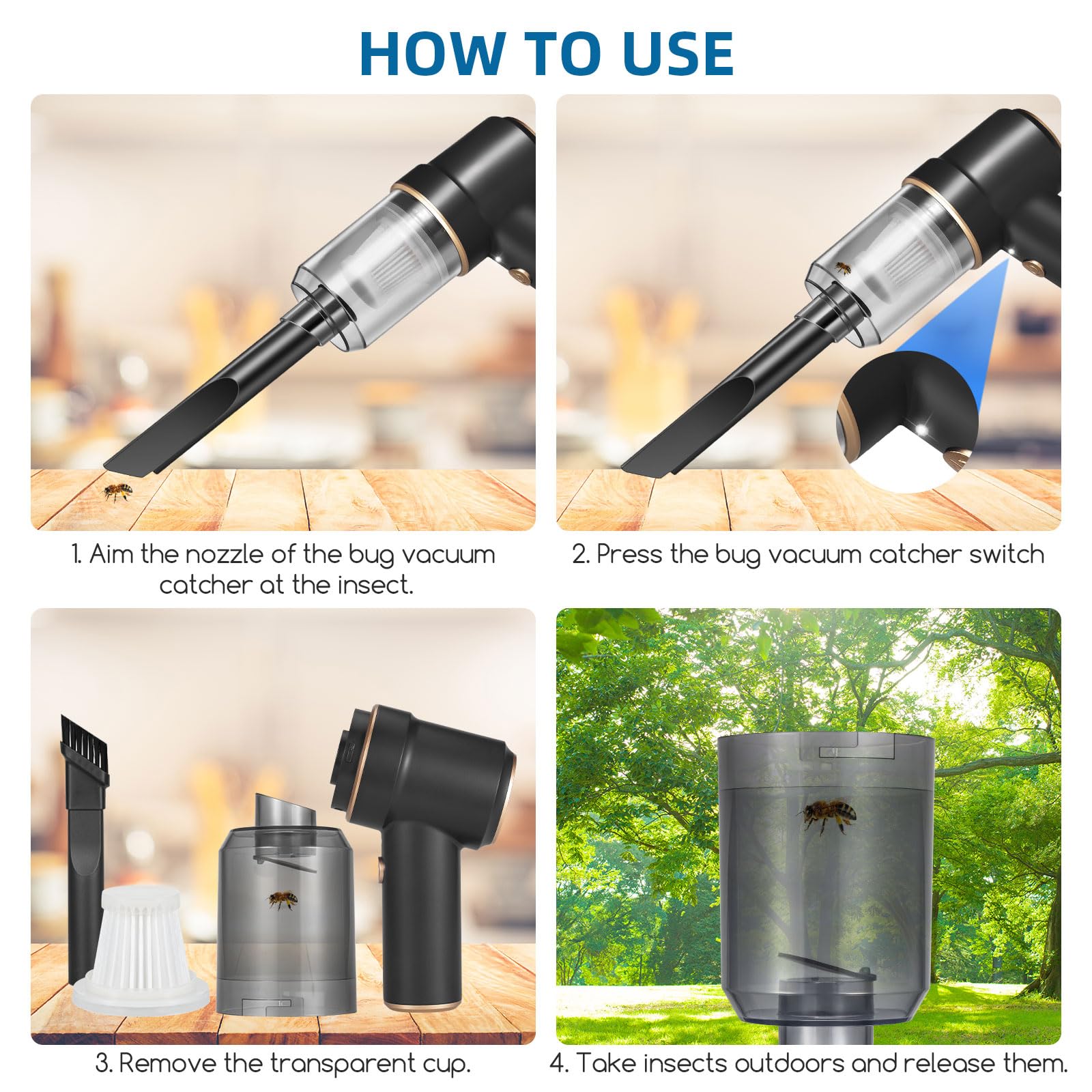 Jahy2Tech Bug Vacuum Catcher removable filter for thorough washing.