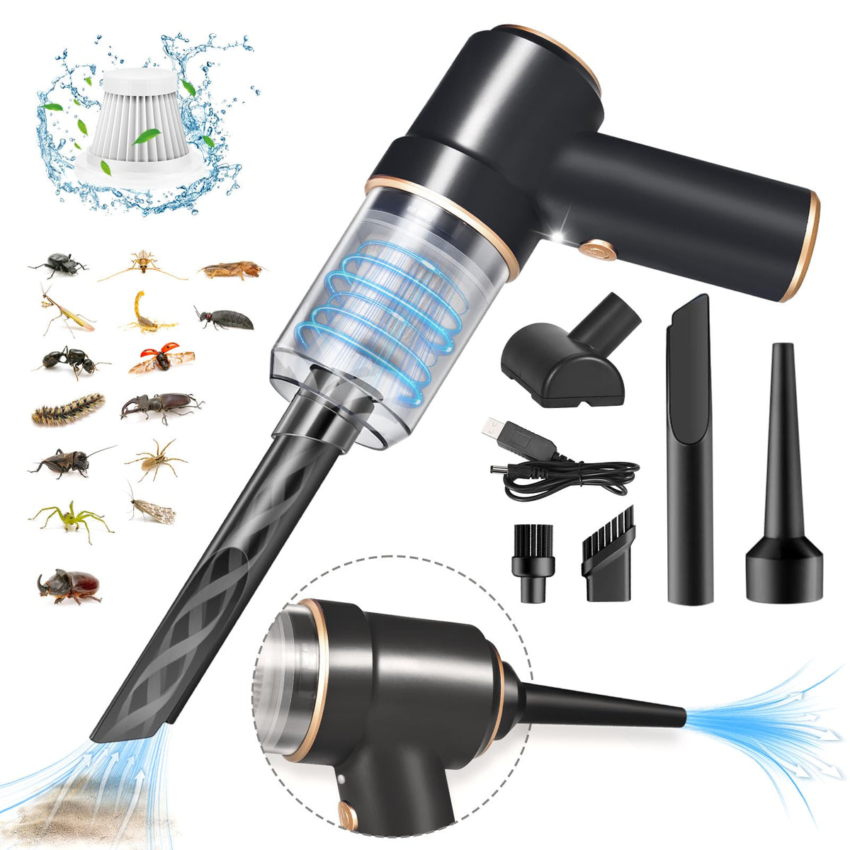 Jahy2Tech Bug Vacuum Catcher front view for quick pest pickup indoors.