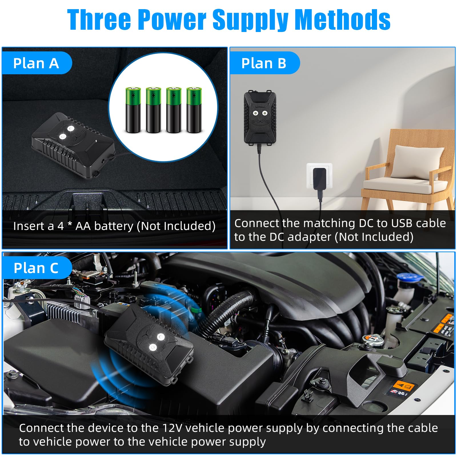 Jahy2Tech DC car power cable for continuous operation from vehicle battery