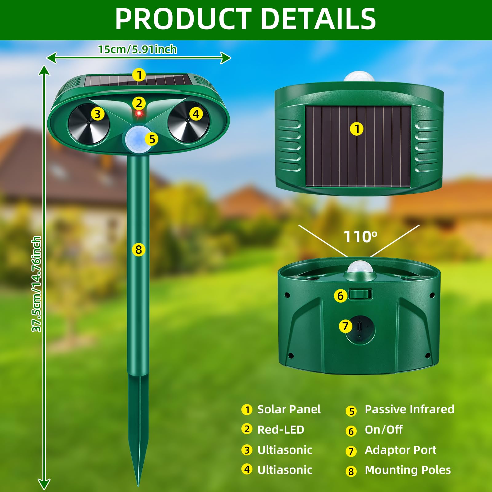 Jahy2Tech motion-activated deterrent saves energy by triggering on movement.