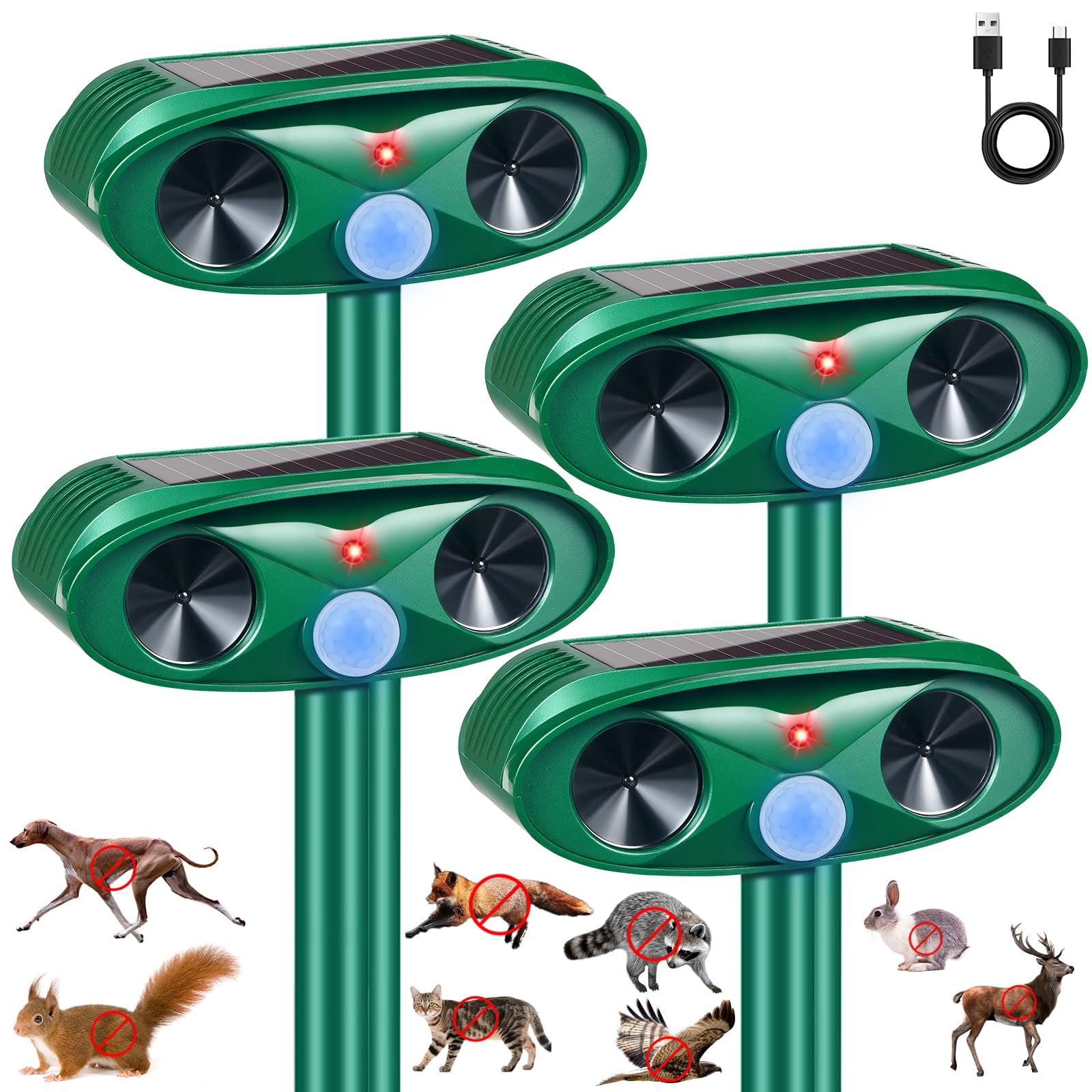 Jahy2Tech solar ultrasonic animal deterrent front view protects your yard from pests.