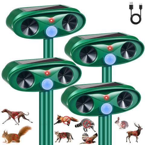Jahy2Tech solar ultrasonic animal deterrent front view protects your yard from pests.