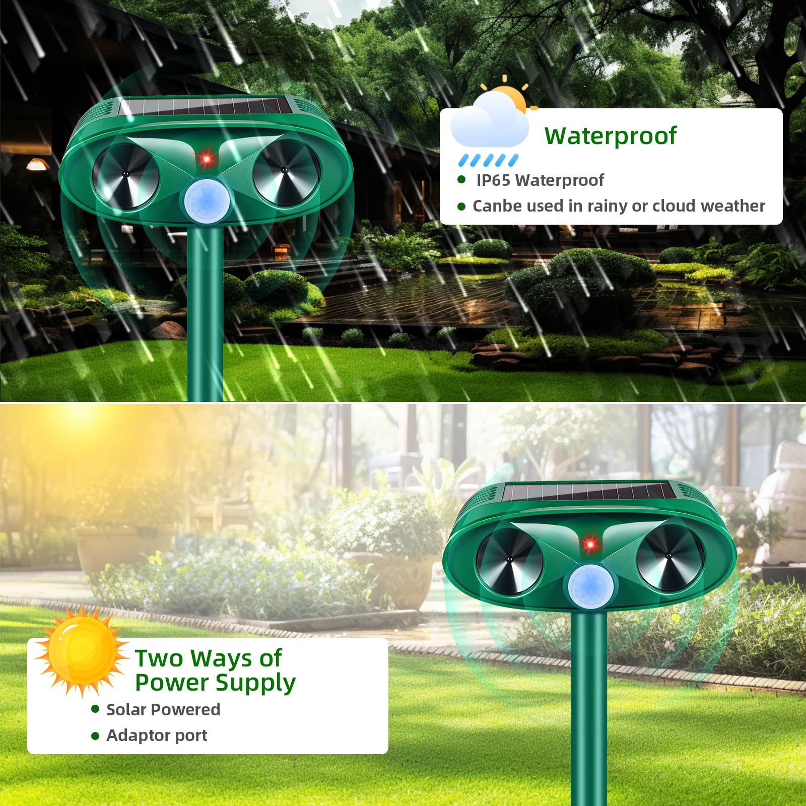 Jahy2Tech dual charging solar and USB keeps deterrent powered anytime