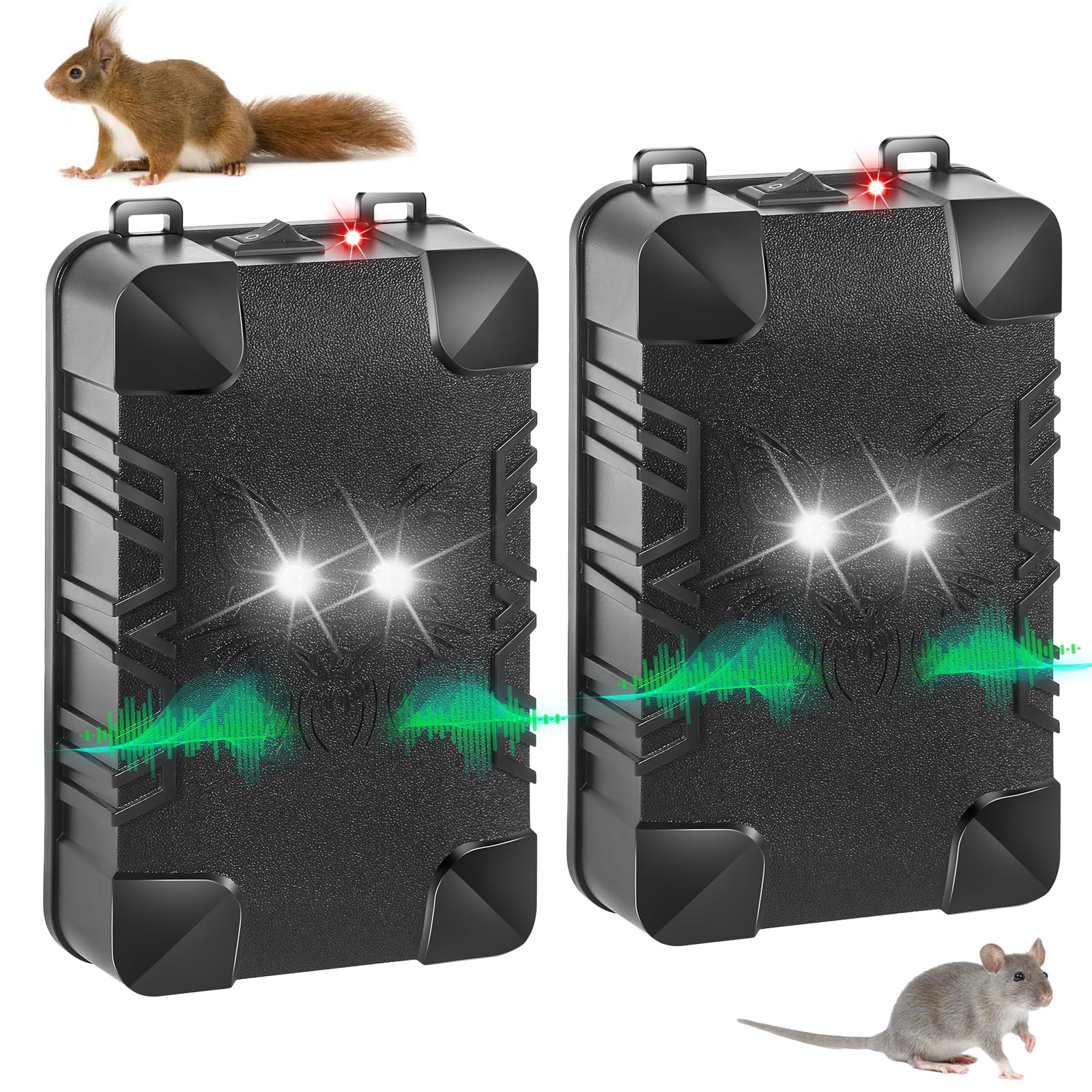 Jahy2Tech under-hood rodent repeller with strobe in two-pack, deterring pests around the engine bay