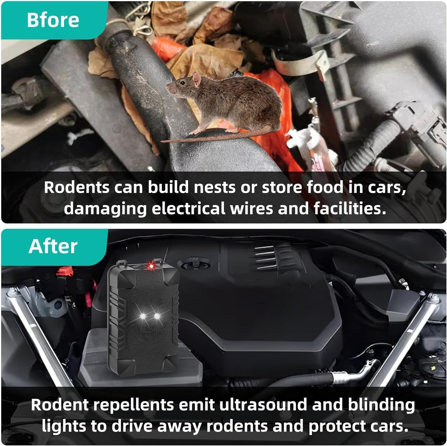 Jahy2Tech under hood repeller powered by vehicle power cable for in-vehicle use.