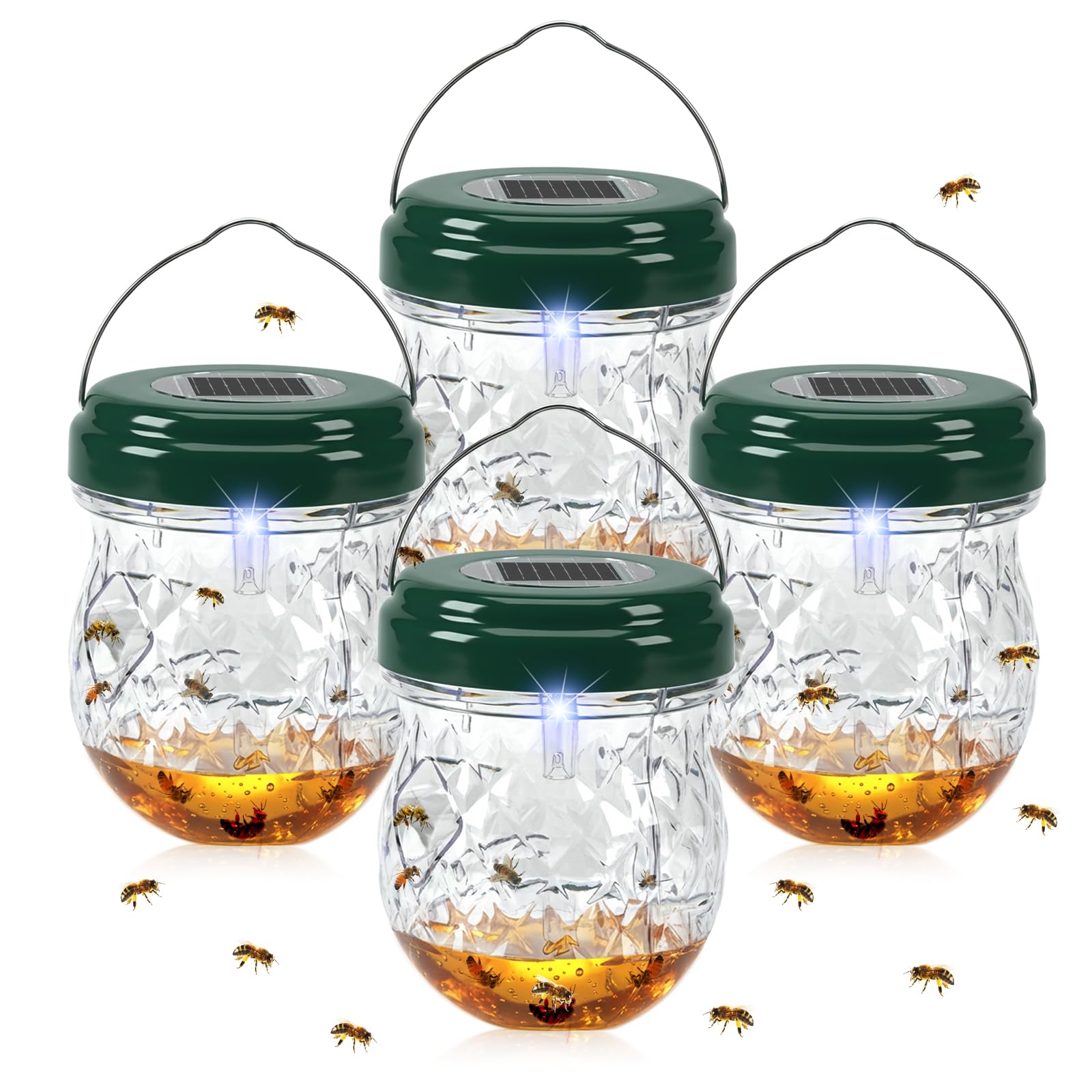 Jahy2Tech Wasp Trap with LED Light hanging for outdoor pest control.