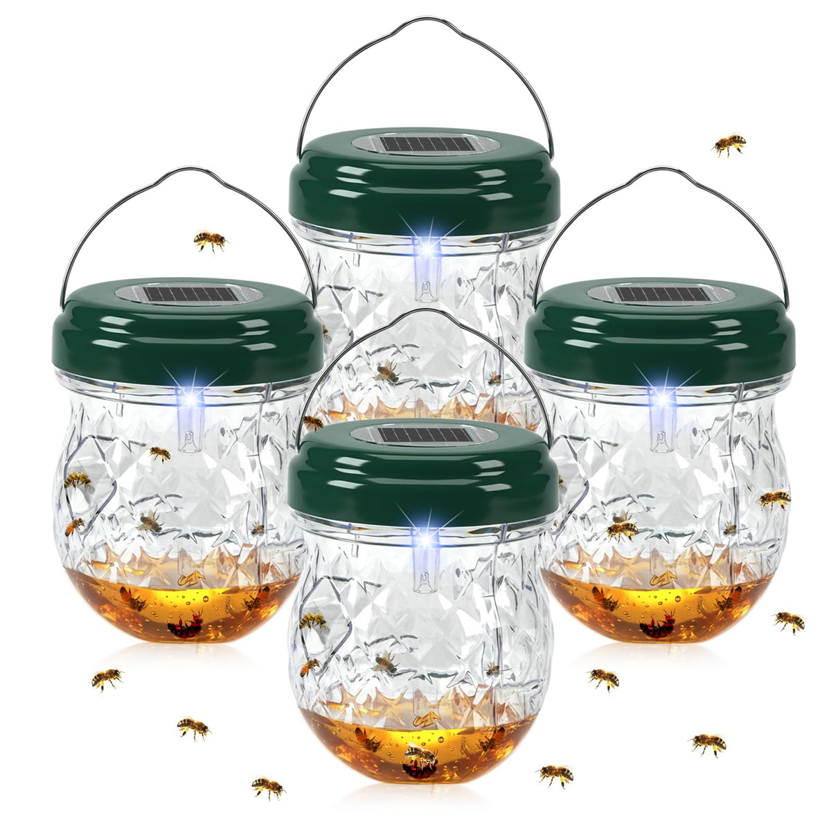Jahy2Tech Wasp Trap with LED Light hanging for outdoor pest control.