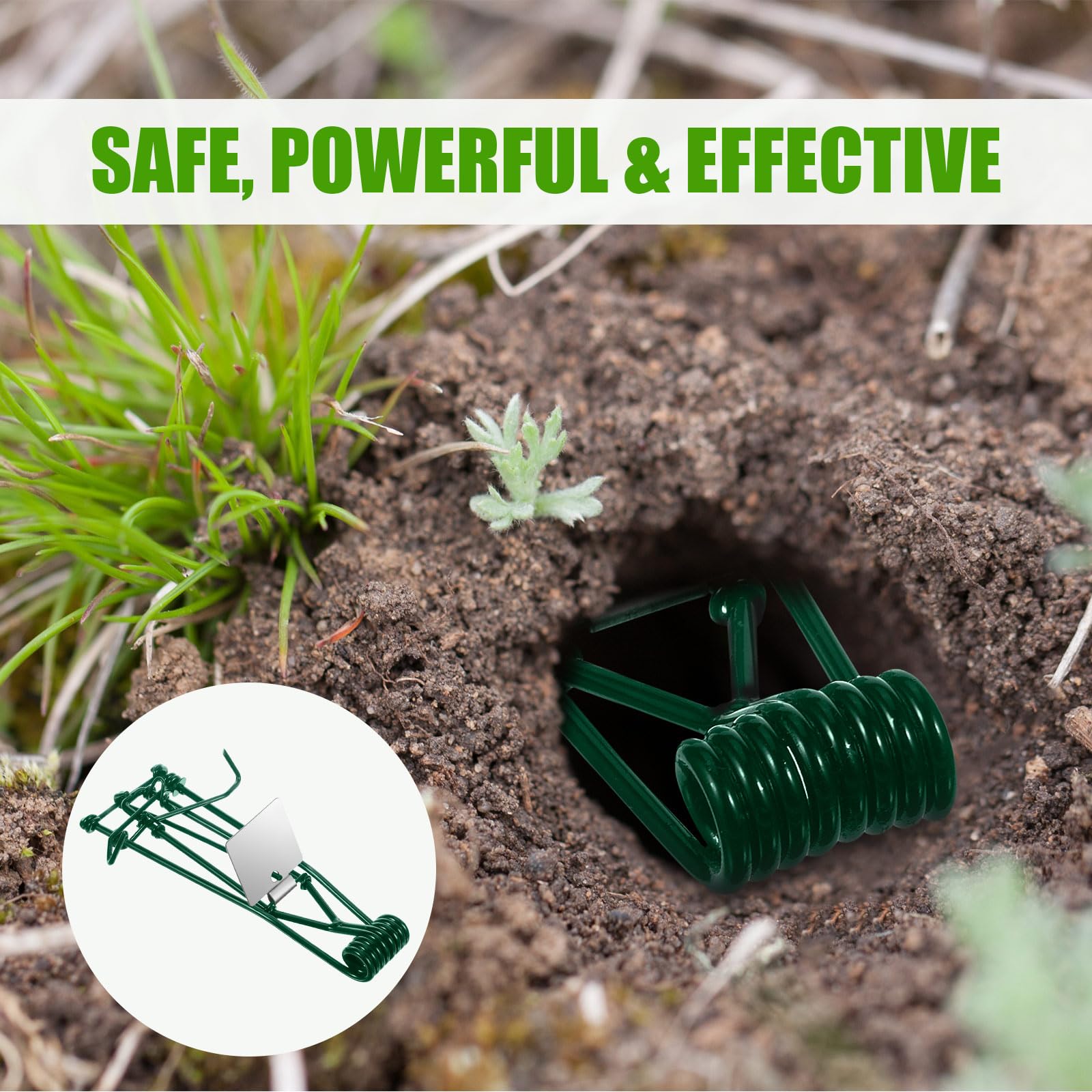 JahyElec metal mole trap in garden beds, easy runway placement.