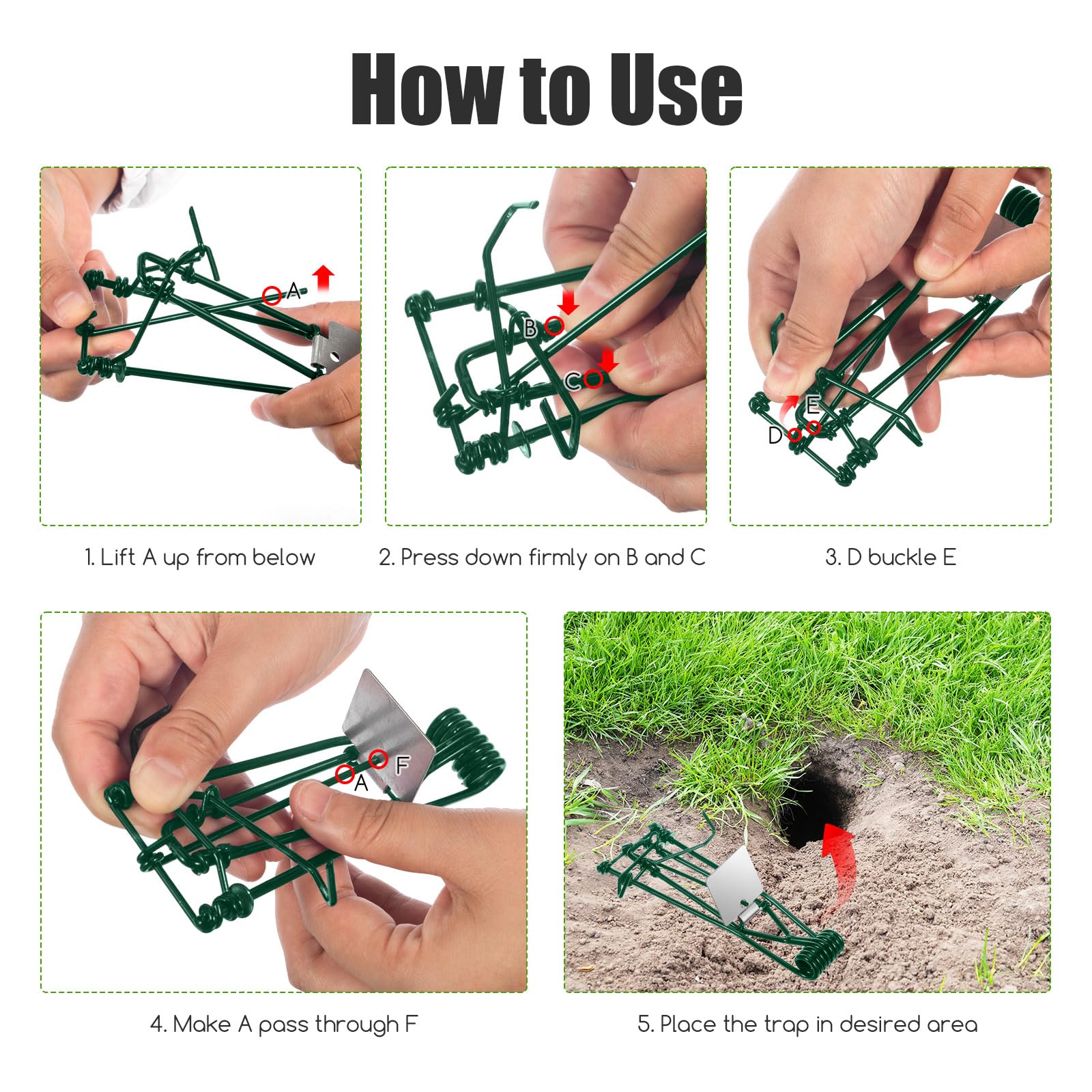 JahyElec metal mole trap in outdoor yard, reusable and durable.