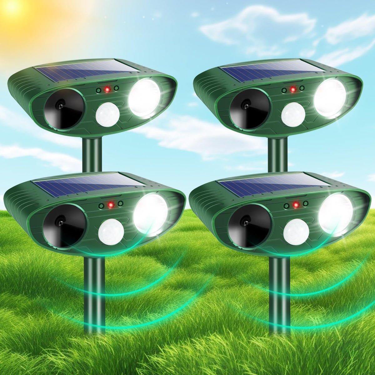 JahyElec solar ultrasonic animal repellent deters wildlife in gardens