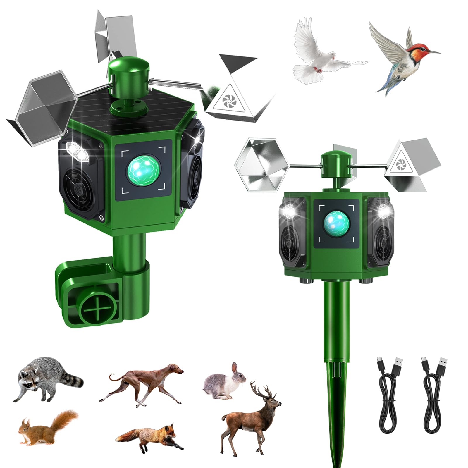 JahyElec 2026 solar ultrasonic bird repeller front view for outdoor pest deterrence