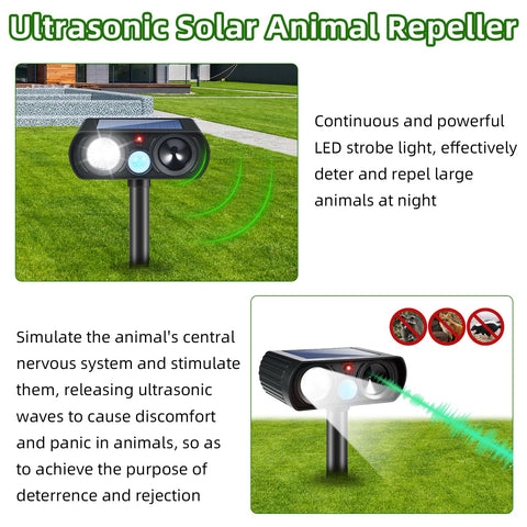 JahyElec 2Pack ultrasonic sound and LED spotlight illustrate effective deterrence.