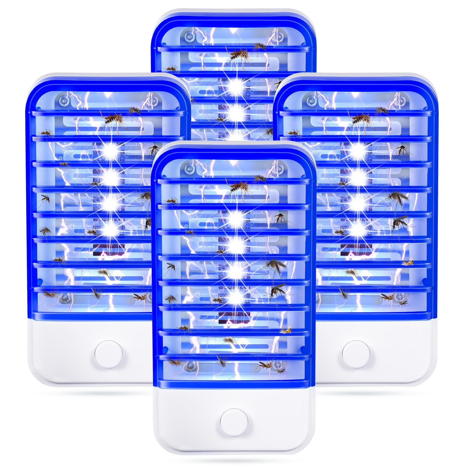 JahyElec 4-pack bug zappers plugged into outlets for multi-room protection.