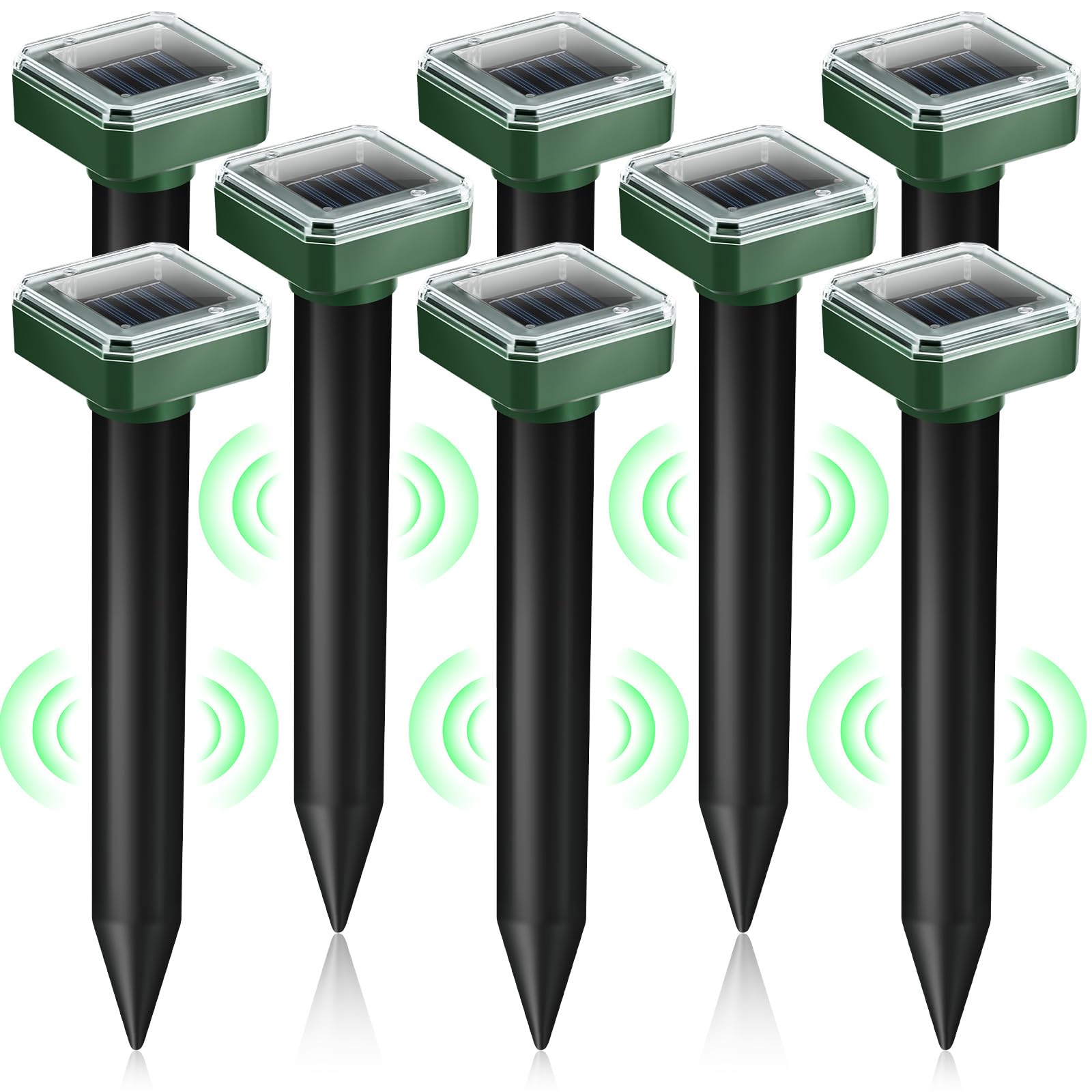 JahyElec 8-pack solar mole repellent stakes ready for yard deployment to deter burrowing pests
