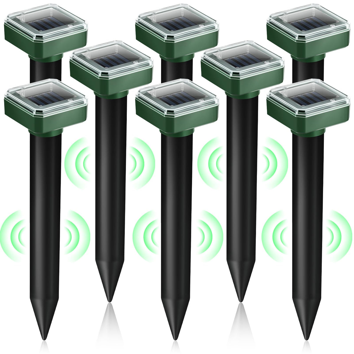 JahyElec 8-pack solar mole repellent stakes ready for yard deployment to deter burrowing pests