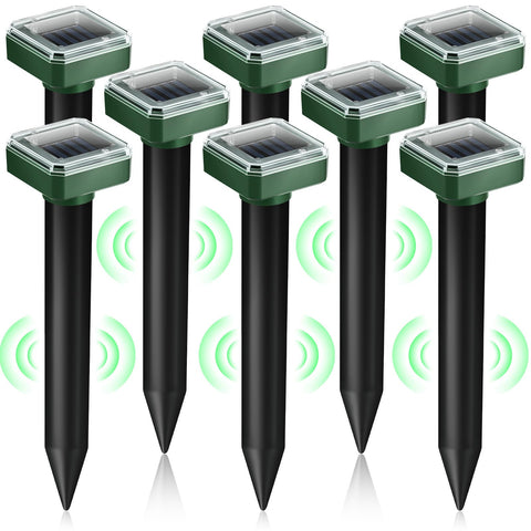 JahyElec 8-pack solar mole repellent stakes ready for yard deployment to deter burrowing pests