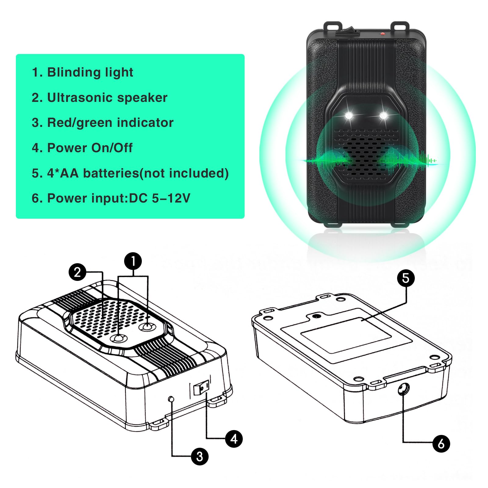 JahyElec AA battery-powered ultrasonic rodent repellent portable and easy to install