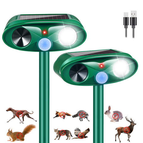JahyElec cat deer repeller front view deterring wildlife from gardens.