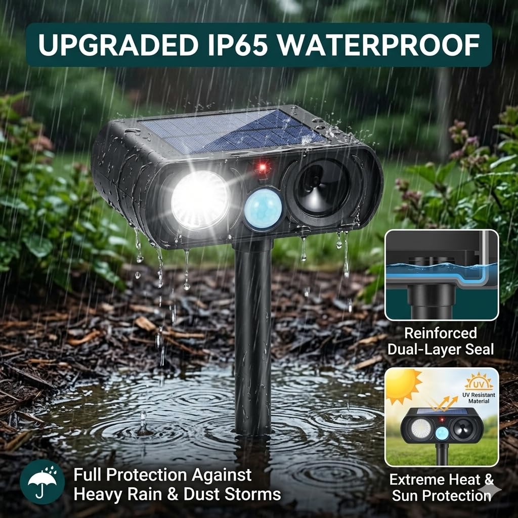 JahyElec weatherproof shell withstands rain and sun for year-round use.