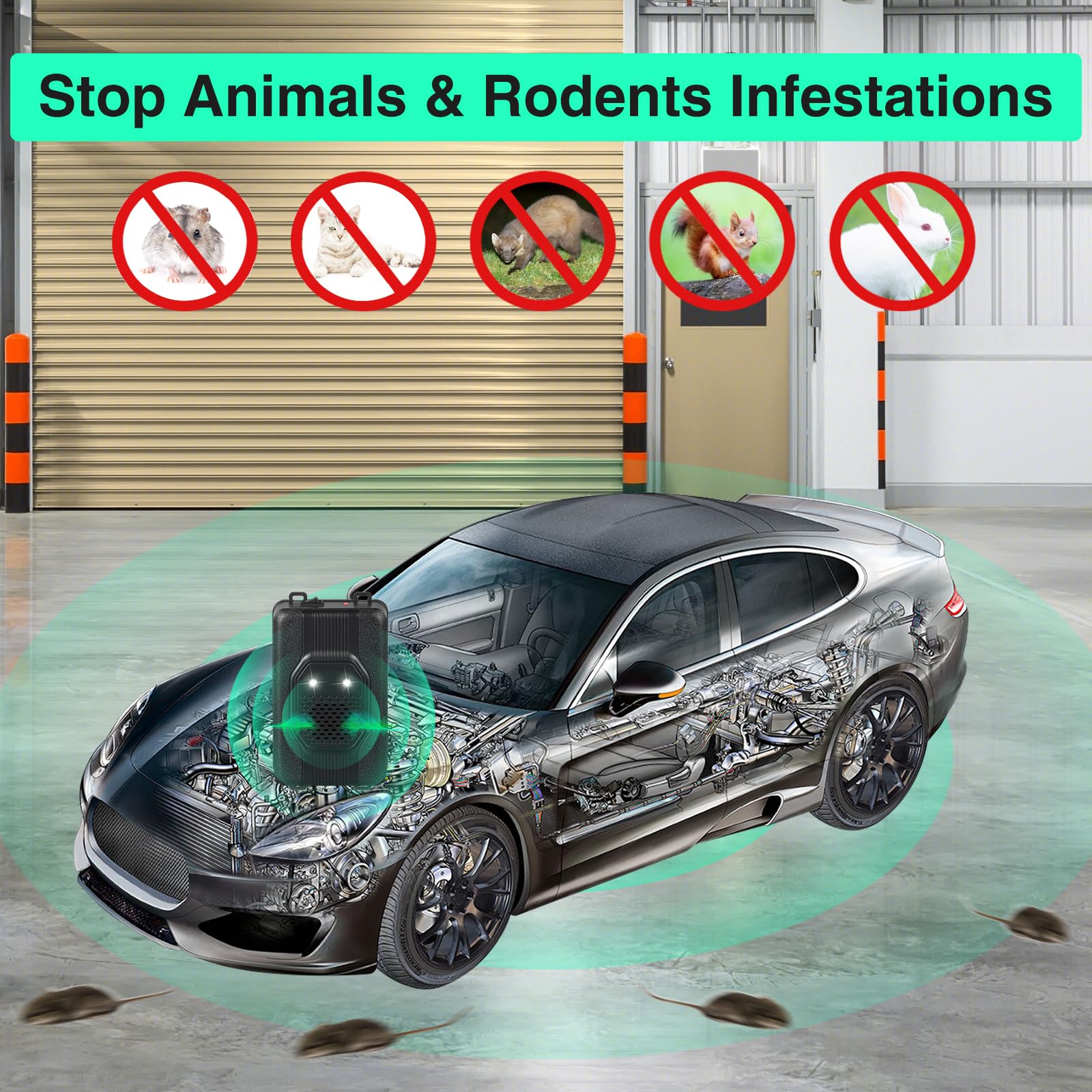 JahyElec LED strobe lights active on ultrasonic rodent repellent deter rodents